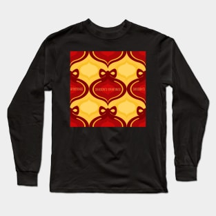 Season’s Greetings in classic red and golden repeating pattern Long Sleeve T-Shirt